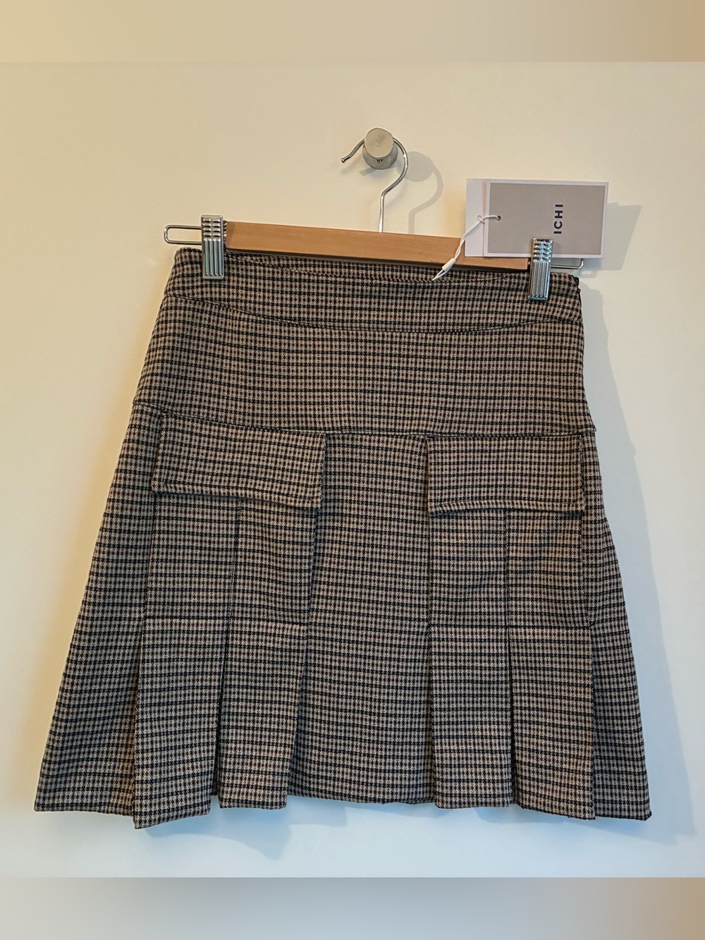ICHI Nomad Houndstooth IHKate Cameleon Pleated Mini Skirt NWT XS